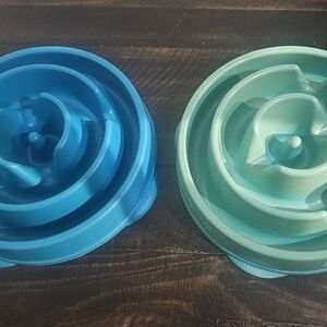 Slow Feeder Dog Bowl Set - Blue & Mint Green